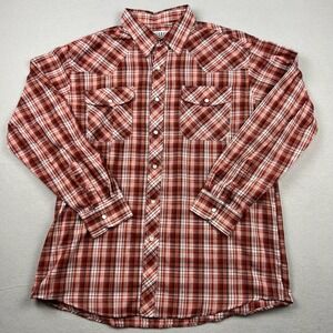 Haband Mens Large Red Plaid Western Pearl Snap Work Shirt Lightweight Breathable